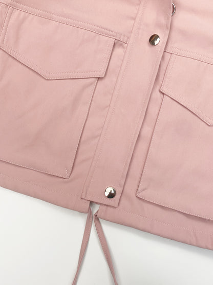 Women'S Cropped Jacket Zip Up Lightweight Oversized Utility Anorak Coat with Pockets