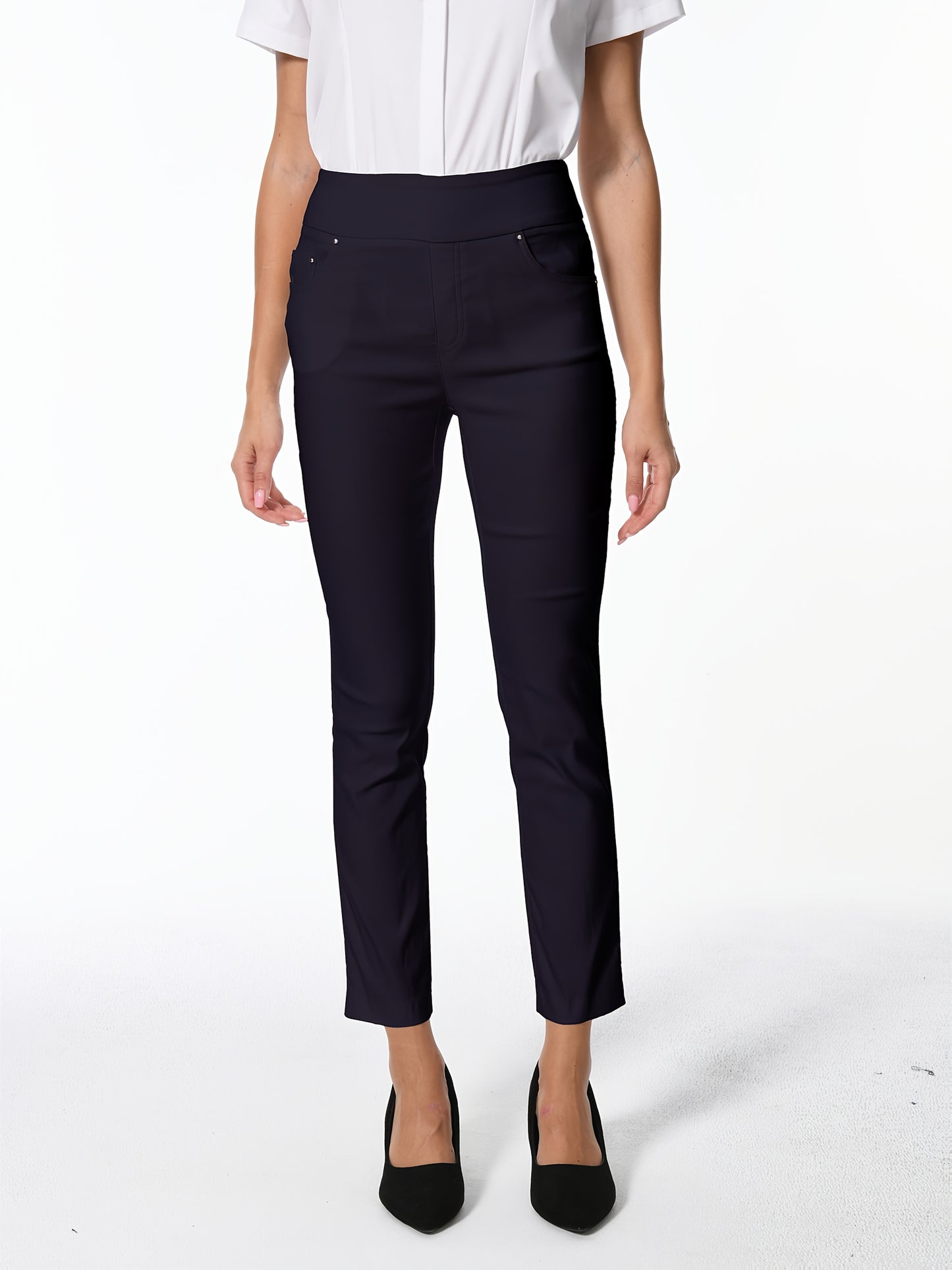 Women's High Waist Dress Pants Stretchy Straight Leg Slim Fit Work Slacks with 5 Pockets, Elegant Office & Casual Wear