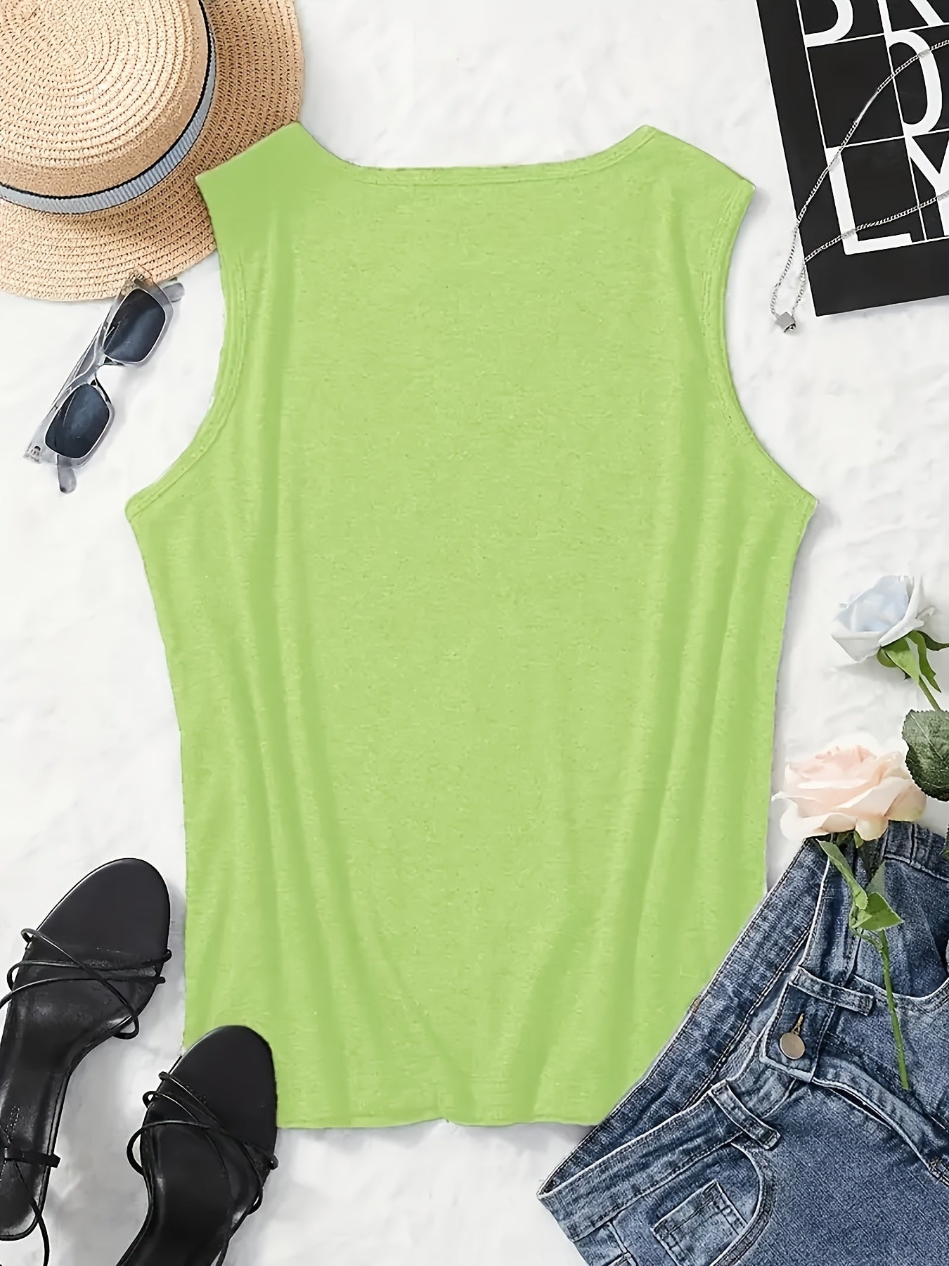 Crew Neck Tank Top for Women - Casual Round Neck Sleeveless Shirt with Polyester Fabric - Fashionable & Breathable Vest for All Seasons