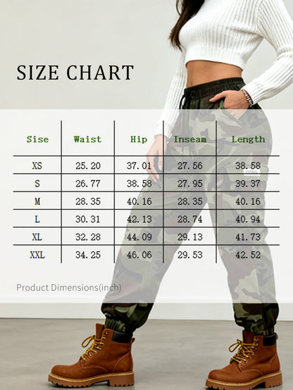 Women'S Lightweight Quick-Dry Camo Cargo Pants - Tapered Leg Elastic Drawstring Waistband Breathable Tactical Pants
