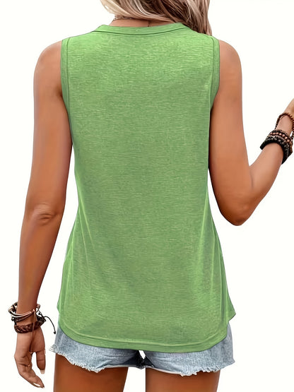 Plus Size, 1pc Plus-Size Women's Sleeveless Tank Top with Mantis Print Round Neck Stretchy Shirt - Non-Transparent Casual Casual Attire Suitable for All Seasons, Spring/Summer Layering Piece, Machine Washable Gift for Curvy Women (No)