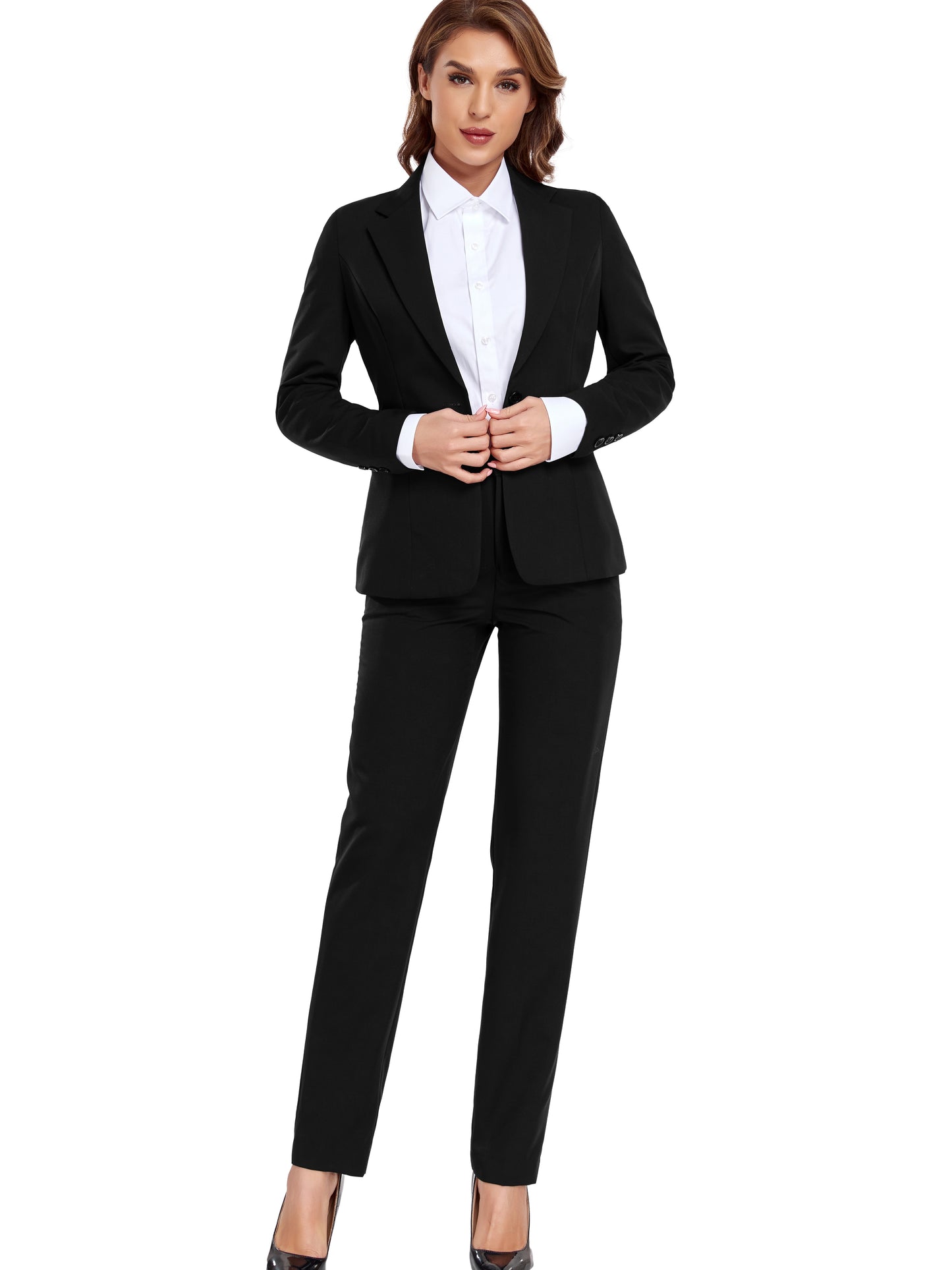 Women's Casual Slim Fit Business 2pcs Blazer Set Long Sleeve Button Blazer Skinny High Waist Pants Outfits Anniversary Graduation Season New Product