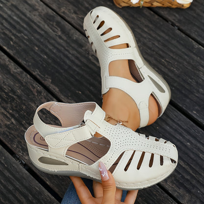 Hollowed Out Retro Closed Toe Soft Sole Casual Platform Sandals Comfortable Summer Casual Outdoor Sandal, Women Shoes