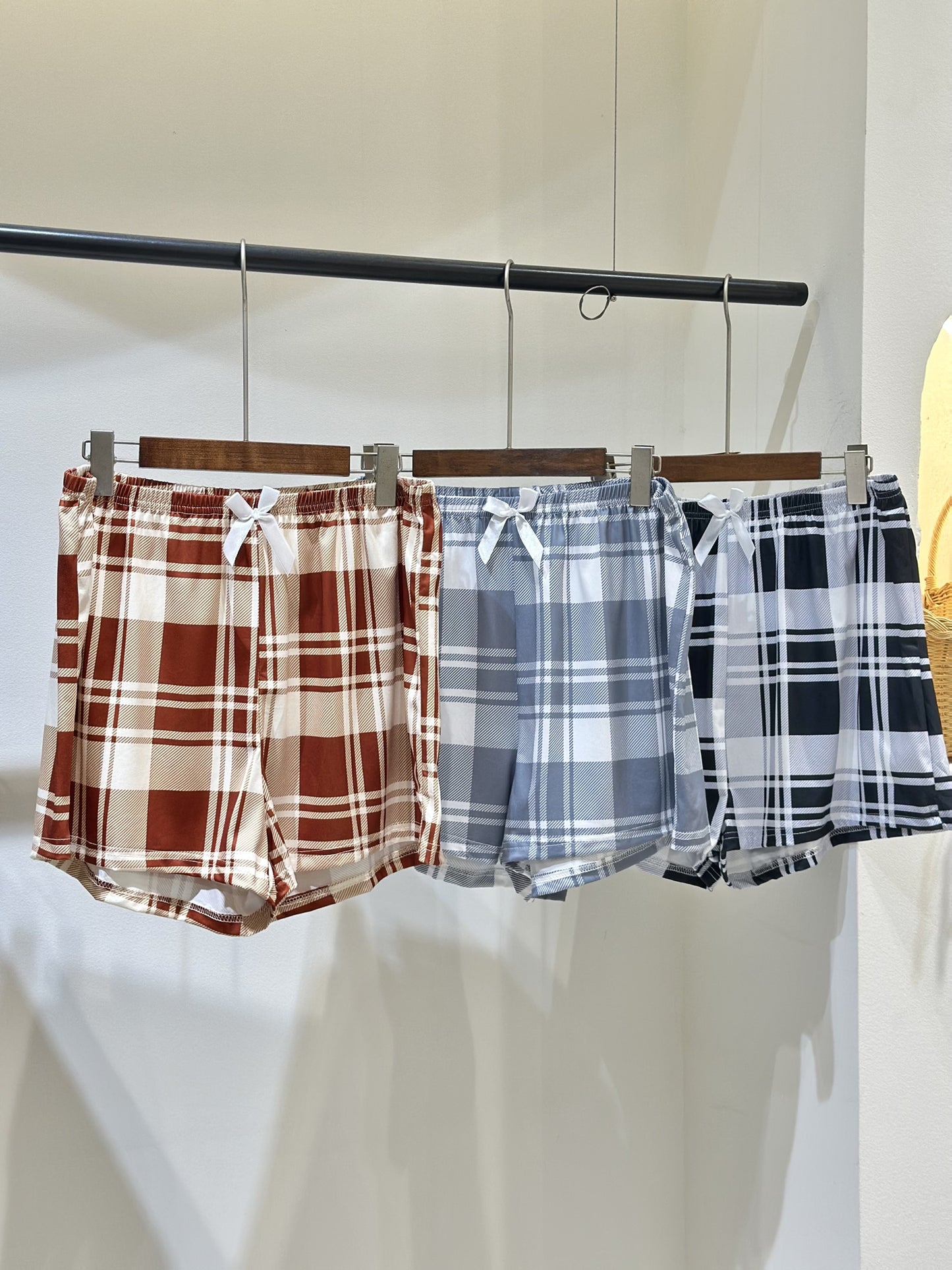 3pcs Shorts Combination Pack Plus Size Plaid Casual Shorts for Women with Bowknot