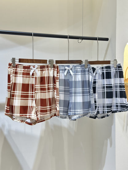 3pcs Shorts Combination Pack Plus Size Plaid Casual Shorts for Women with Bowknot