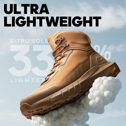 Men's Tactical Hiking Boot Lightweight Cushion Sole Boots for Work All Day Side Zipper Motorcycle Combat Boot 8 Inches