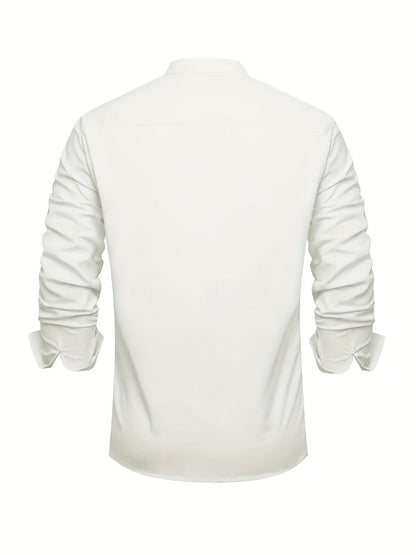 Men's Solid Plus Size Long Sleeve Casual Shirt - Stretch