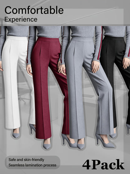 4 Pack, Dress Pants for Women Women'S High Waisted Wide Leg Business Casual Trousers with Pockets, Stretchy Comfortable Work Pants for Office, Commute, Daily Wear, Skin-Friendly Seamless Ladies Straight Leg Pa 4-Way Stretch Women'S Suit Pants