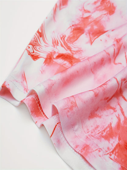 3pcs Plus Size Women's Tank Dress Set: Tie Dye Print, Sleeveless, Soft Lightweight Stretch Poly Jersey, Round Neck Casual Wear (All Seasons)