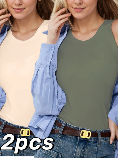 2pcs Women's Sleeveless Vest with Built-in Text Chest Pad, Seamless And Comfortable, Non Removable Bra Pad, Solid Color Design, Suitable for Home And Casual Wear, Versatile Item for Sleeveless Warm Vest In Spring, Autumn And Winter