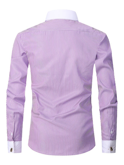 2025 New Men'S French Shirt Double-Barrel Sleeve Business Formal with Premium Cufflinks, Wedding Banquet Office Elegant Slim Fit
