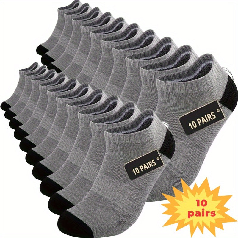 Men's Solid Color Ankle Socks - 10-Pair Pack