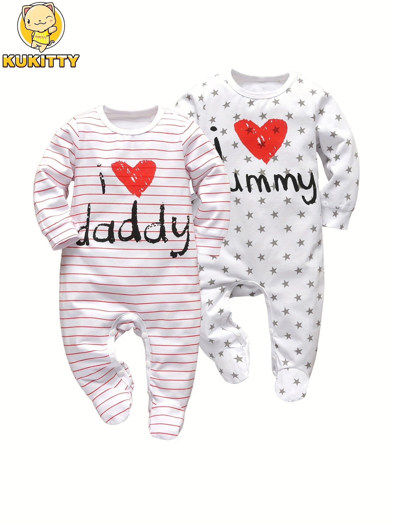 Kukitty Newborn Baby Boy Girl Clothes I Really Love My Daddy/ Mummy Long Sleeve Footies Romper Unisex-Baby 2pcs Footed Jumpsuit, for Outdoor