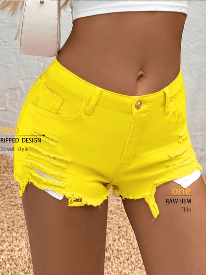 Regular Hole Stretch Denim, Casual Shorts, Y2K Cute Short Jeans