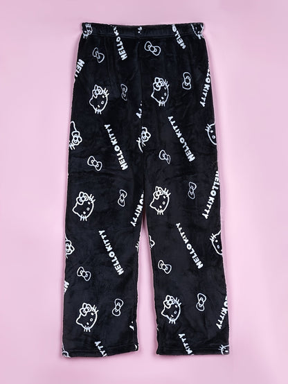 Sanrio KT Cat Pajama Pants for Women - 2pcs Sleepwear Set with Cute KT Cat Face & Full-Length Pants, Cozy Flannel Pajamas for s, - Nightwear ()