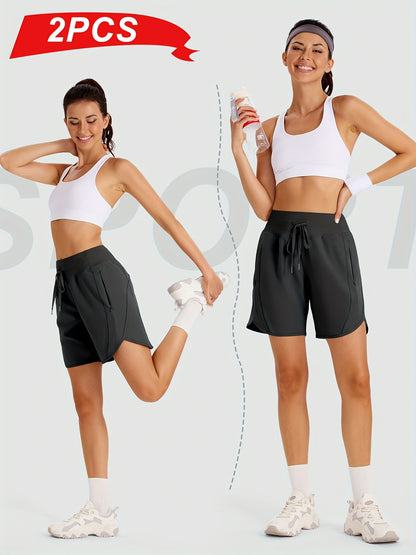 2-Pack Athletic Shorts for Women - Breathable Stretchy Quick-Dry Durable with Waistband for Running Gym Tennis Summer Running Short