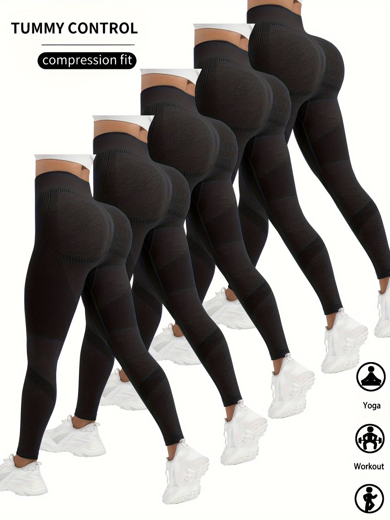5 Pack Super Soft Leggings For Women - High Waisted Tummy Control No See Through Workout Yoga Running Pants Leggings -  Polyester & Spandex Blend - Suitable for Yoga, Running, & Workouts - Perfect Gift for Fitness Enthusiasts