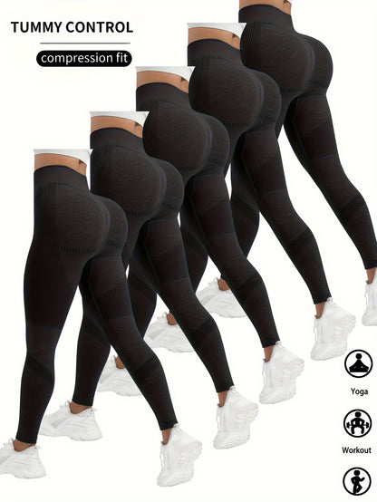 5 Pack Super Soft Leggings For Women - High Waisted Tummy Control No See Through Workout Yoga Running Pants Leggings -  Polyester & Spandex Blend - Suitable for Yoga, Running, & Workouts - Perfect Gift for Fitness Enthusiasts