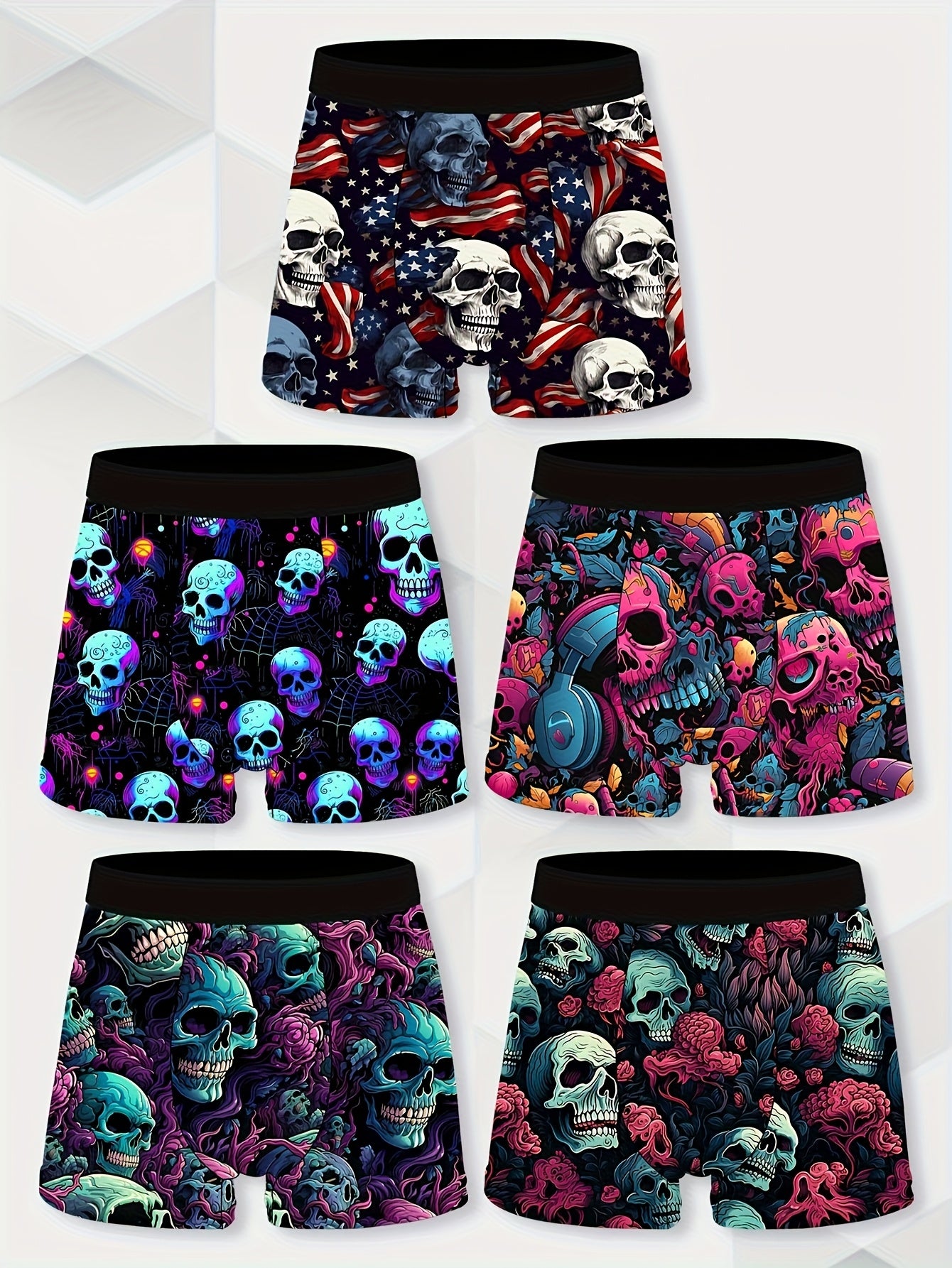 5pcs Men'S Quick-Dry Swim Shorts & Underwear Set | Colorblock Boxer Briefs with Print /Elastane Blend, Non-Transparent, Medium Stretch, Ideal for Pool, Beach, Gym, Birthday Party, Casual Wear, Knit