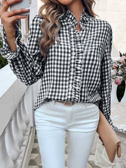 Women's Fall-Winter 2024 Professional Business Temperament Top French Contrast Button- Shirt