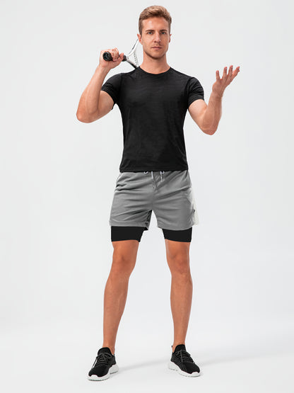 2-Piece Set Mens Running Shorts, 2-in-1 Shorts, Workout Running Shorts For Men, 7-Inch Gym Yoga Outdoor Sports Shorts