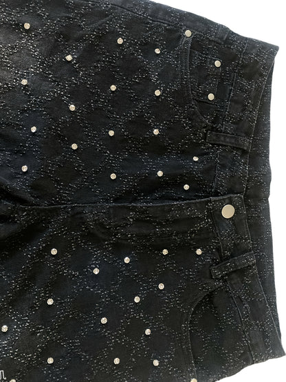 Y2K Men's Shiny Rhinestone Embellished Stretch Slim-Fit Jeans, Casual Street Style Hip-Hop Skateboarding Rap Pants, Machine Washable - All-Season Wear