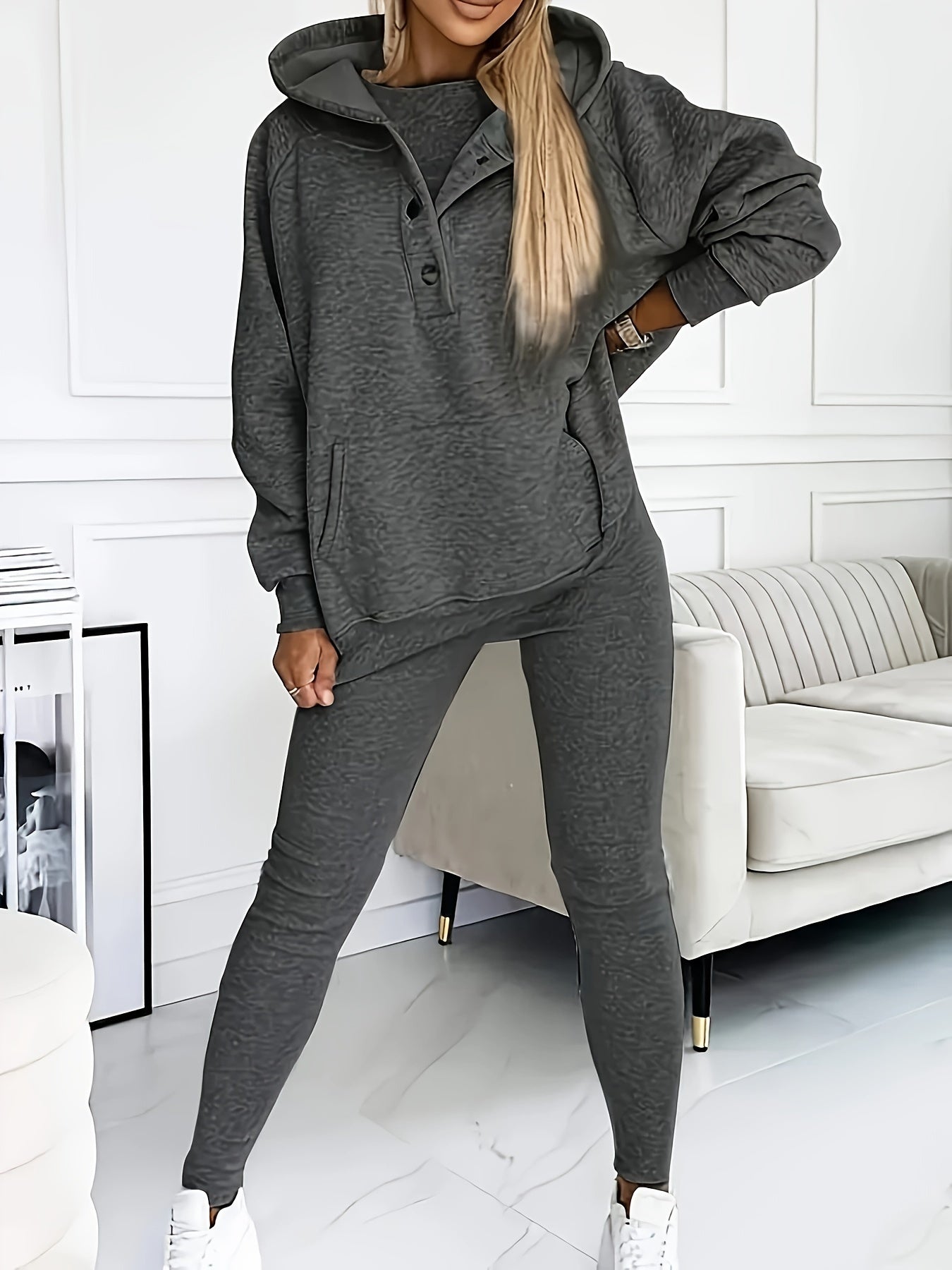 Women'S Spring And Autumn Sportswear Hoodie Slim Pants Two-Piece Set
