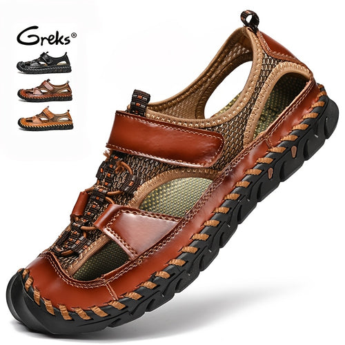 GREKS Retro Spliced Men'S Sandals, Soft-Soled Comfortable Breathable Shoes, Fashion Casual Beach Shoes