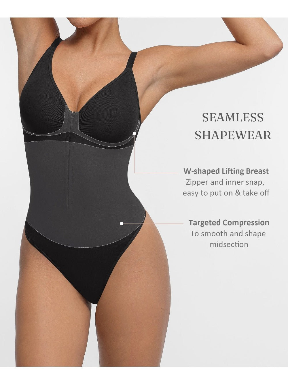 Women's Targeted Control Shapewear Bodysuit - Zip Front Body Smoothing
