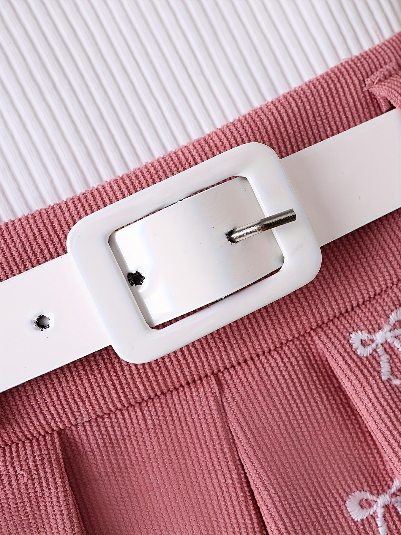 Girl's Collared Knit Tank Top + Bow Corduroy Skirt + Belt 3pcs Set - Sweet Preppy Style, Exquisite Bow Embroidery, Comfortable Corduroy Fabric, Elastic Waist, Perfect for Spring And Autumn, Great for Daily Streetwear And School Activities