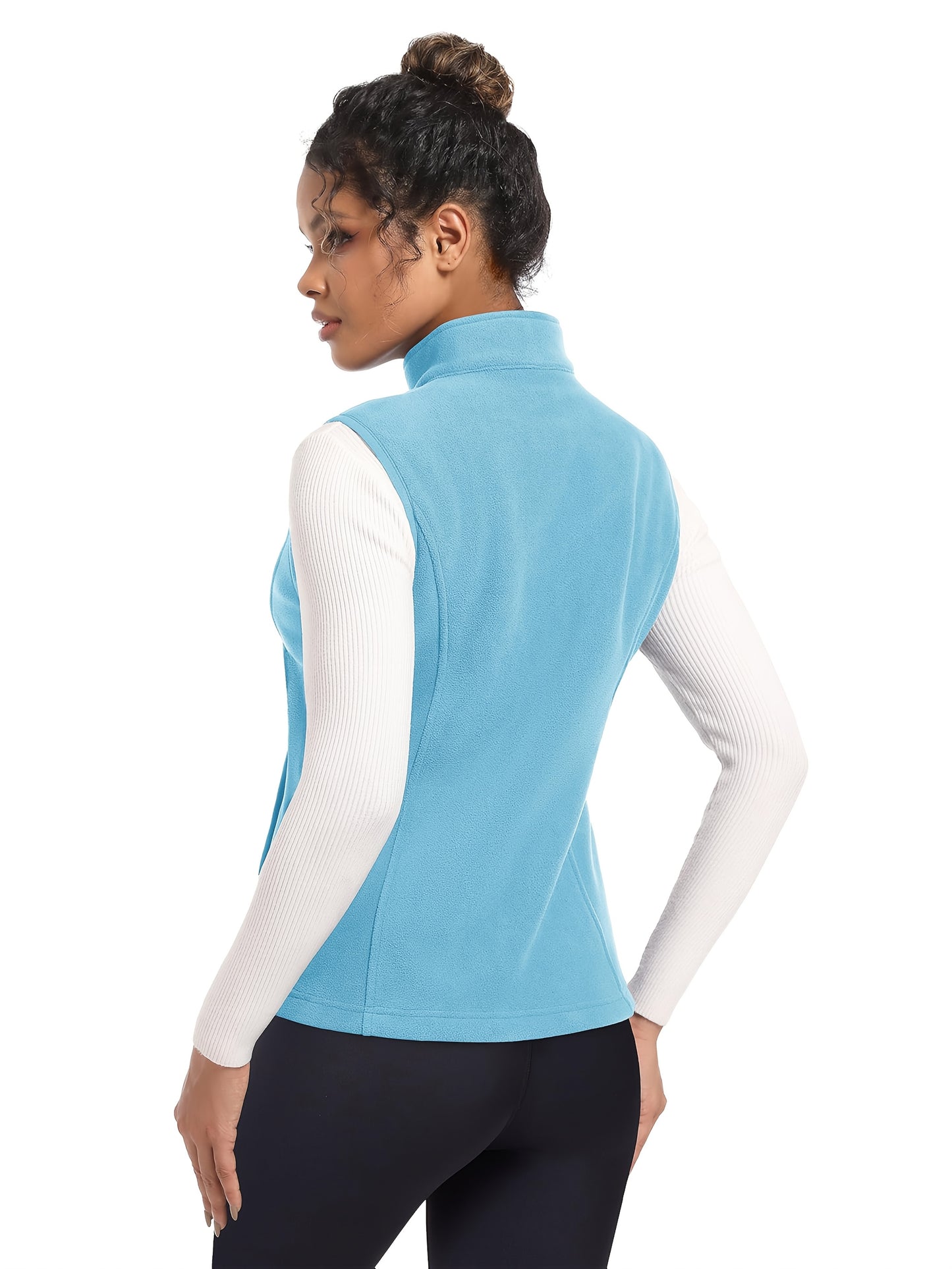 Women'S Fleece Zip Vest Lightweight Warm Sleeveless Jacket Stand Up Collar Windproof Soft Outerwear Vest with 4 Pockets Elastic Armholes for Camping Riding Office Outdoor Party Spring Fall Winter