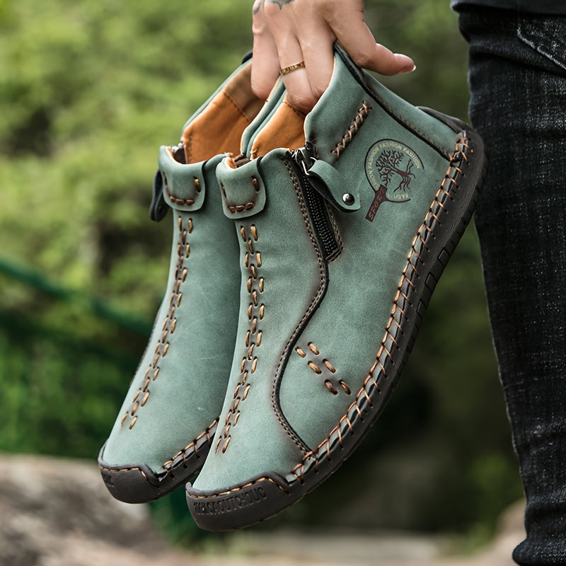 Men'S Zipper Boots Fashion Retro Handmade Shoes Western Style Boots