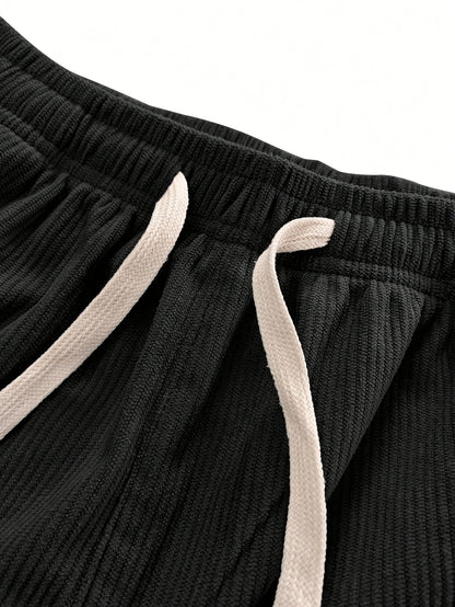 Men'S Solid Corduroy Straight Pants, Retro Pocket And Drawstring Waist, Breathable All-Season Trousers, Casual Daily And Workwear, Machine Washable, Comfortable Straight Fit Pants for Daily Activities