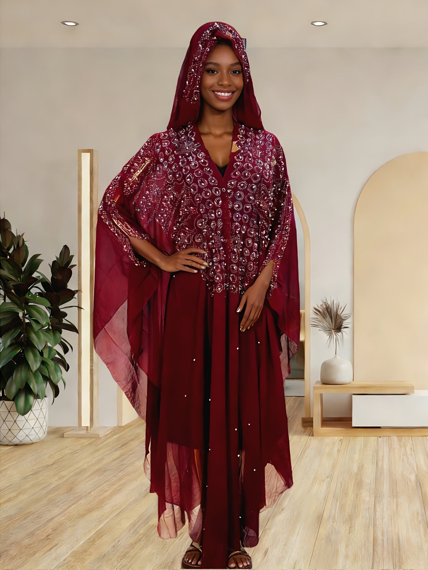 Chic Shawl Adorned with Sequins And Rhinestones for Spring - Features a Relaxed Fit, Long Sleeves, Tassel Details, And Golden Accents, Ideal for Fashion in The Middle East And Southeast Asia, a Dazzling Outfit