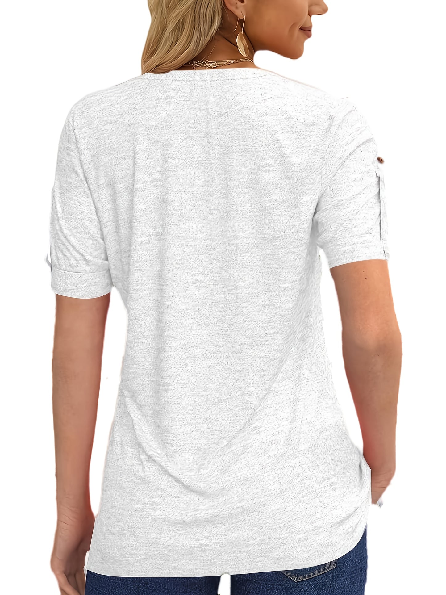 Casual Short-Sleeve T-Shirt for Women, Featuring a Pleated Design And V-Neck in Solid Colors, Perfect for Summer