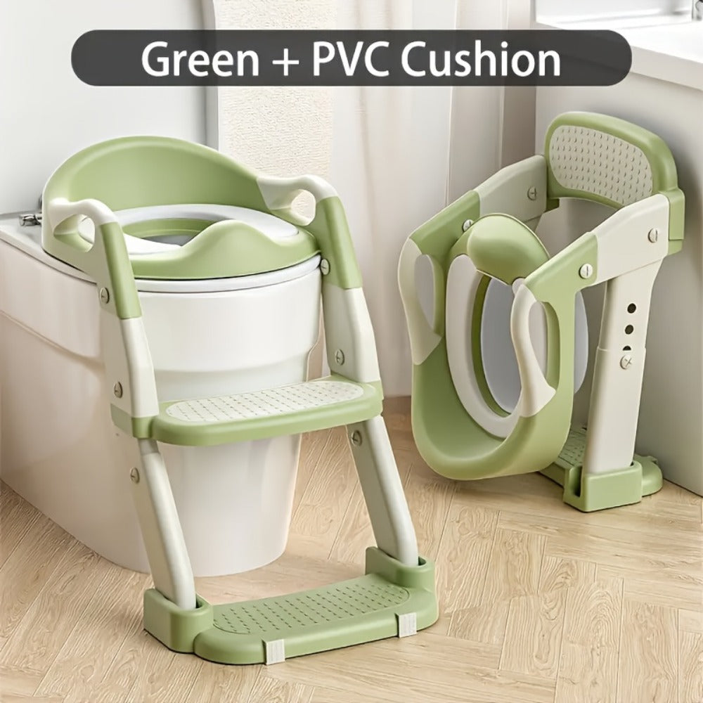 3-in-1 Toddler Potty Training Seat - Foldable Steps and Safety Harness