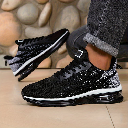 Men'S Breathable Air Cushion Running Shoes - Stylish Black Athletic Sneakers with Shock Absorption, Non-Slip Sole, And Durable Design for All-Day Comfort, Perfect for Outdoor Training, Fitness, And Long-Distance Running