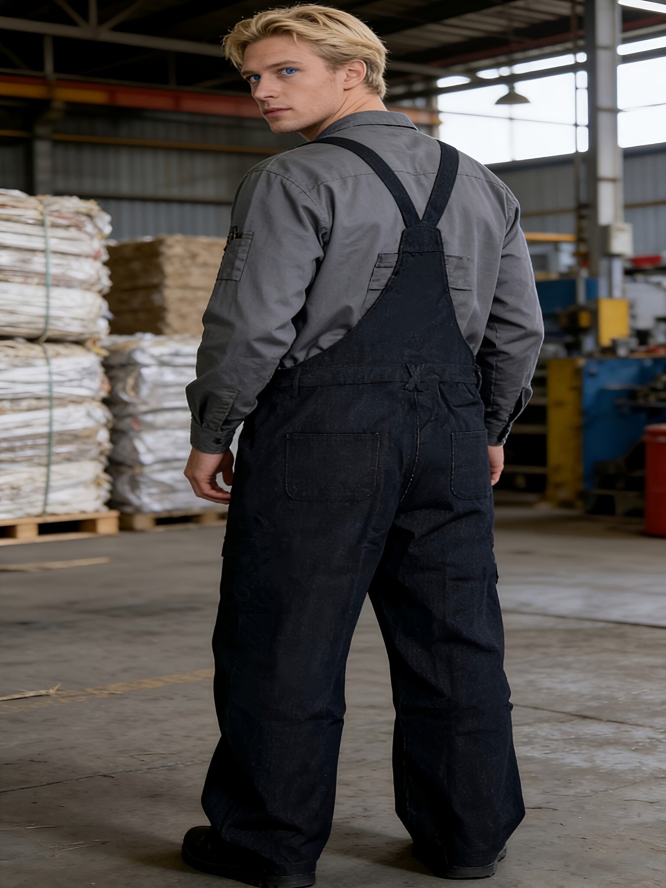 Plus-size Men's Loose-fitting Overalls, Suitable for Plus-size Men. Adjustable Straps, Durable Black Fabric, Suitable for Work And Outdoor Wear., PLUS SIZE
