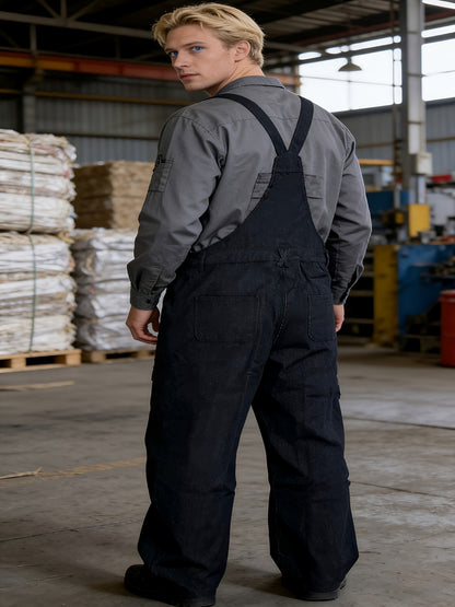 Plus-size Men's Loose-fitting Overalls, Suitable for Plus-size Men. Adjustable Straps, Durable Black Fabric, Suitable for Work And Outdoor Wear., PLUS SIZE