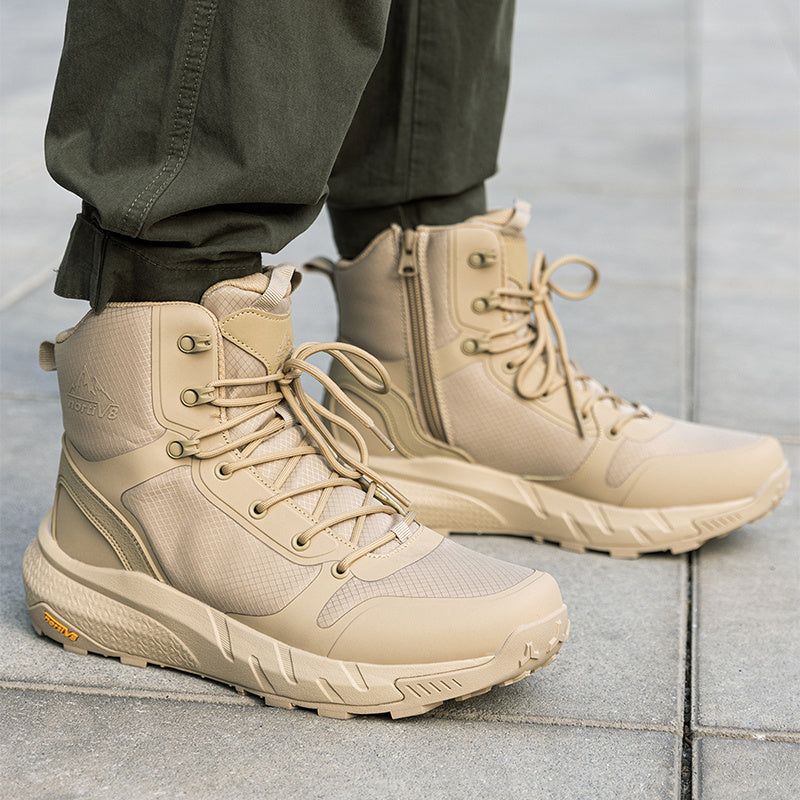 Men's Tactical Boot Lightweight Comfortable Boots for Work All Day Side Zipper Motorcycle Combat Hiking Boots 8 Inches
