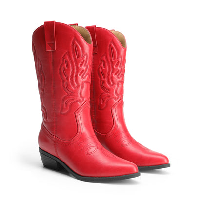 Women's Cowboy Boots Mid Calf Cowgirl Boots Embroidery Stitched Western Boots