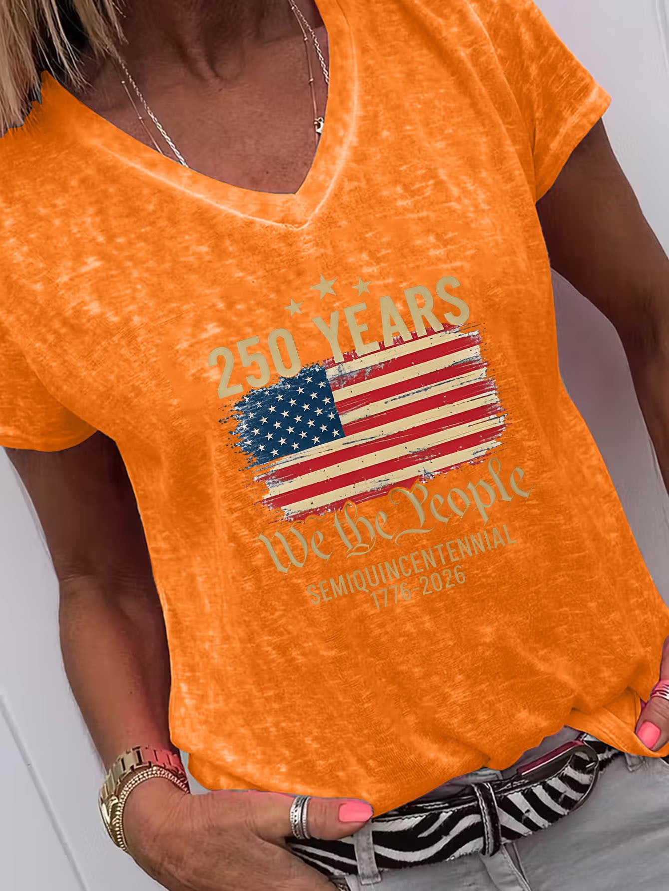 Casual American Flag Print TShirt, Perfect for Home, Outings, or as a Gift, Ideal for New Year, Valentine's Day, and More, 250 Years We the People 17762026