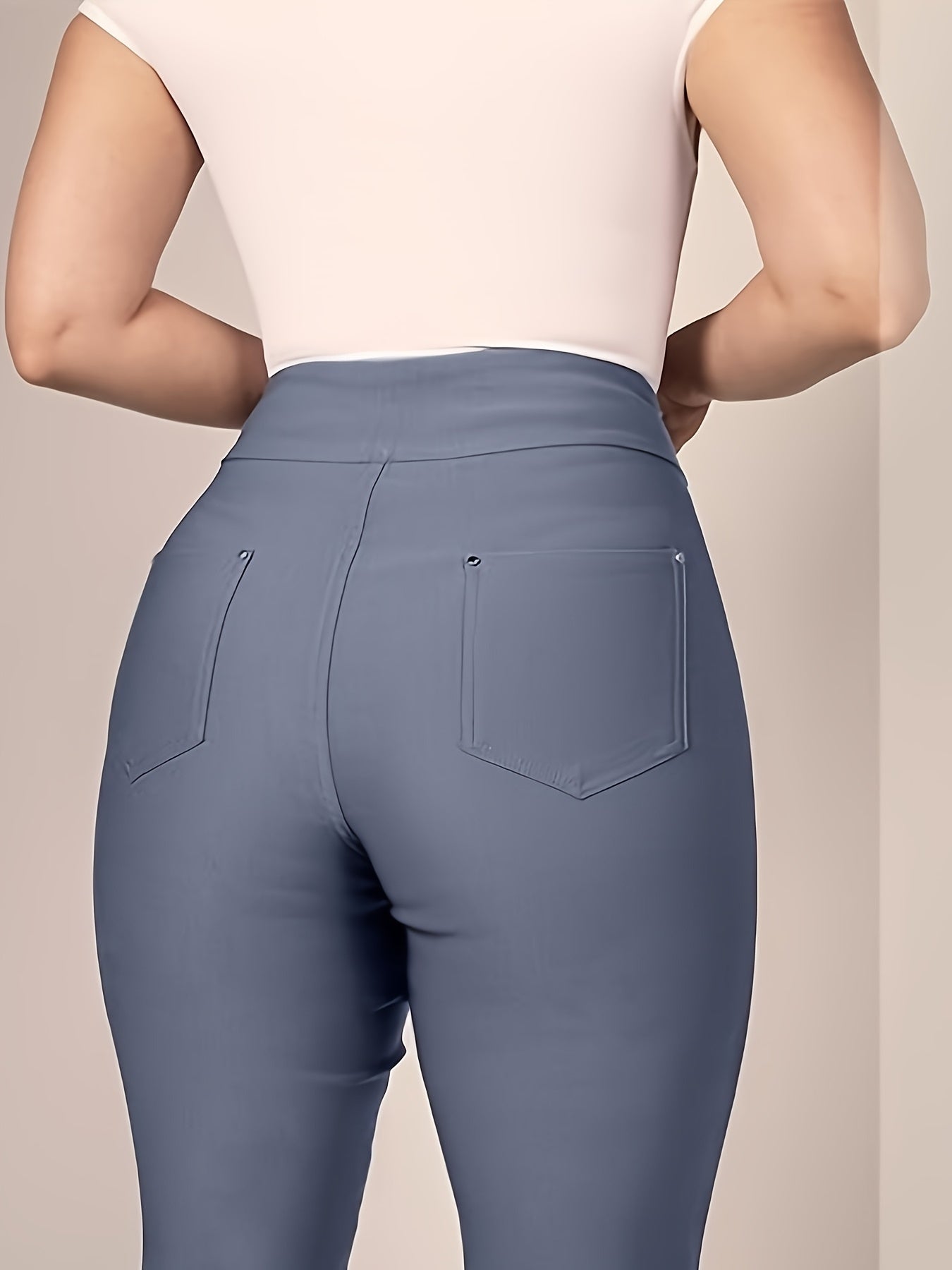Slim Fit High-Waisted Pants for Women Featuring Five Pockets, Designed for Easy Pull-On Wear, Suitable for Work Or Casual Office Settings