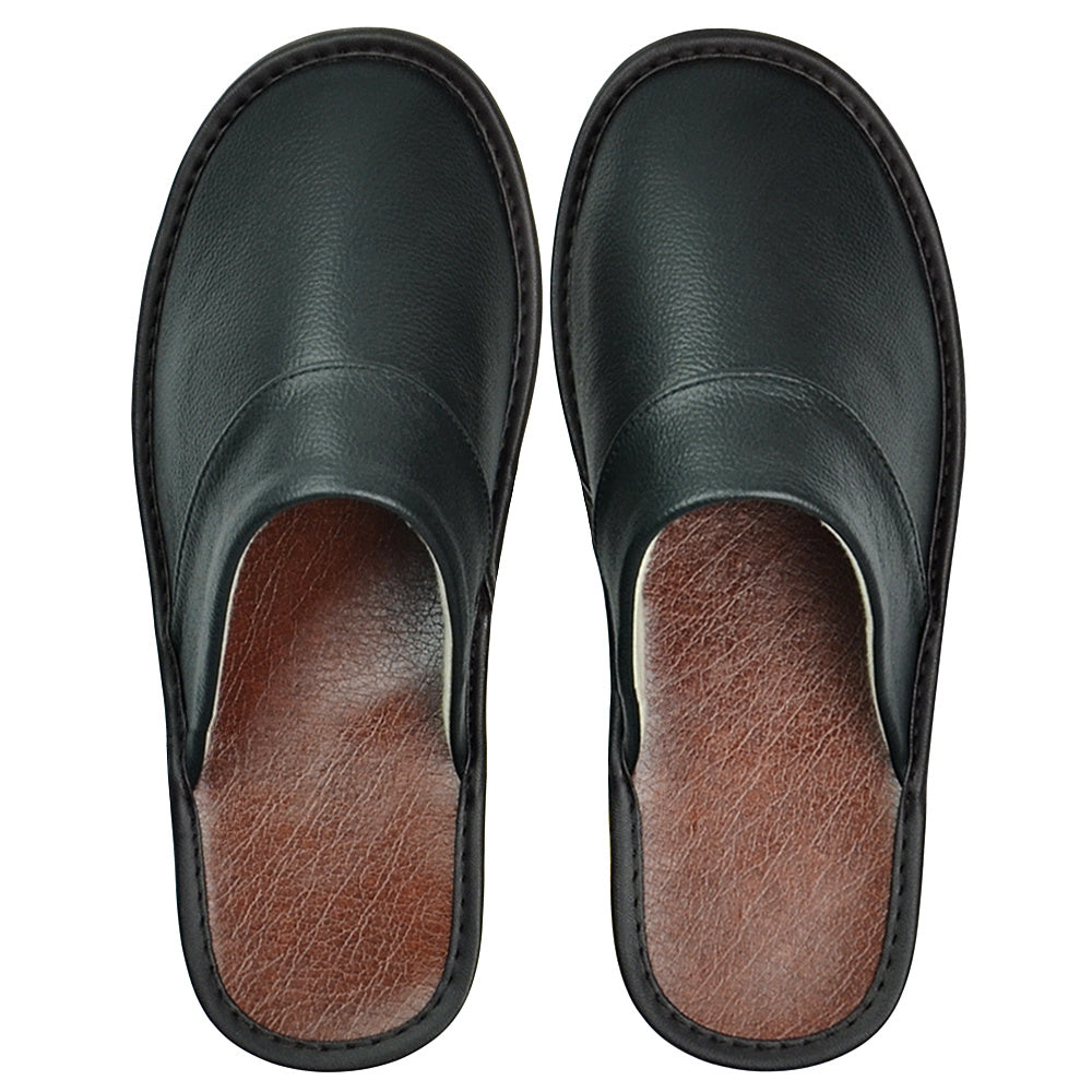 Wide Width Genuine Leather Slippers Oversized Non-slip Genuine Leather Slippers Winter Spring Autumn Summer Indoor Slipper for Men Women| Casual Single Slides Shoes