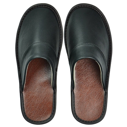 Wide Width Genuine Leather Slippers Oversized Non-slip Genuine Leather Slippers Winter Spring Autumn Summer Indoor Slipper for Men Women| Casual Single Slides Shoes