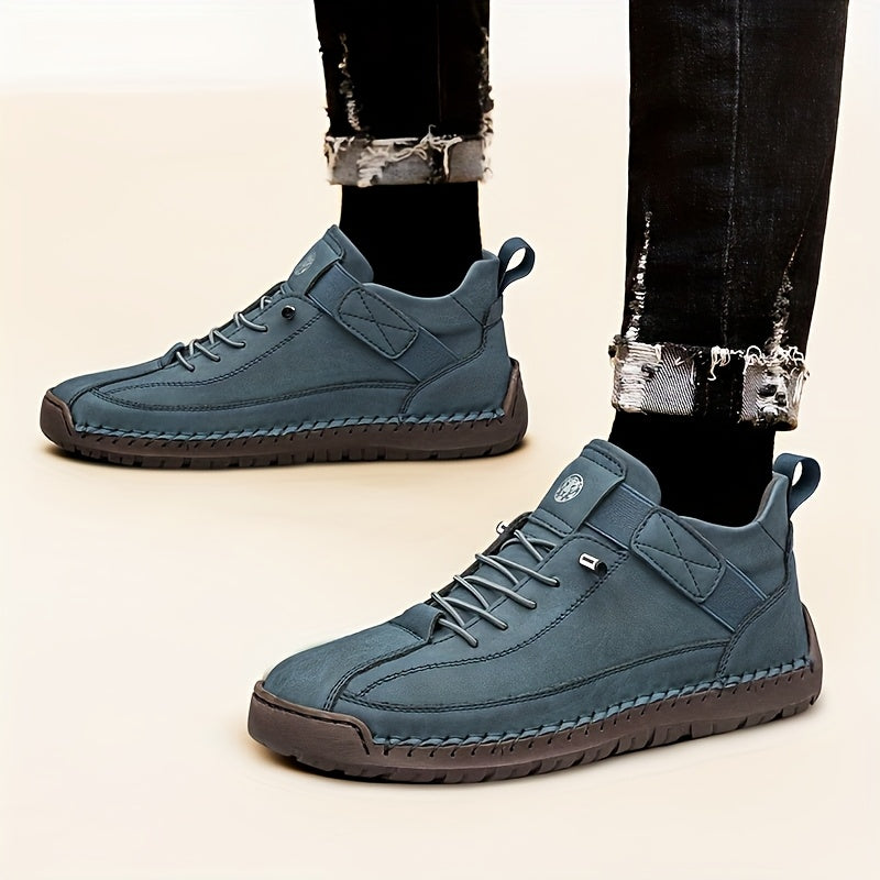 1pair CLOHOO Men's High-Top Ankle Boots - Casual Street Fashion Style, Solid Color, All-Season Comfort, Handcrafted Rubber Sole, Elastic Band Closure, Round Toe, Faux Upper/Inner/Insole, for Hiking & Daily Wear