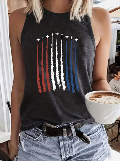 Print Vest, Crew Neck Casual Every Day Top, Women's Clothing