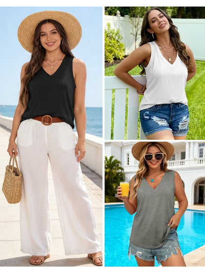 Light Grey Polyester Printed V-Neck Tank Top - product view 7
