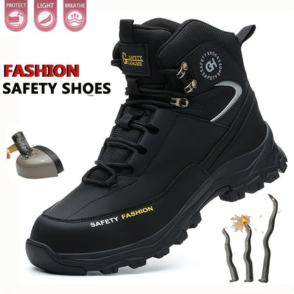 Men's Heavy-Duty High-Quality Work Boots with Steel Toe - All-Terrain Traction Rubber Sole, Cushioned Insole and Arch Support - Four-Season Construction, Industrial, Farm and Outdoor Boots - Ideal for Construction, Warehousing, Gardening, Hiking