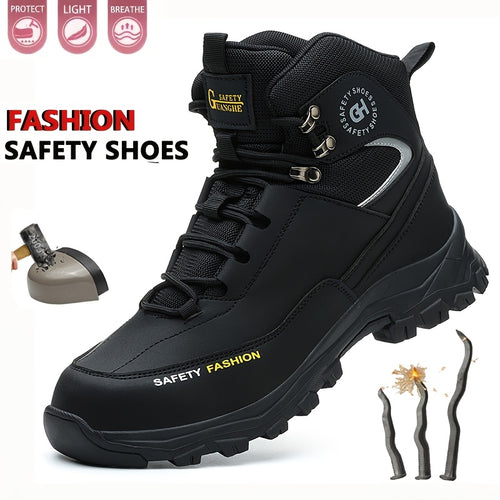 Men's Heavy-Duty High-Quality Work Boots with Steel Toe - All-Terrain Traction Rubber Sole, Cushioned Insole and Arch Support - Four-Season Construction, Industrial, Farm and Outdoor Boots - Ideal for Construction, Warehousing, Gardening, Hiking